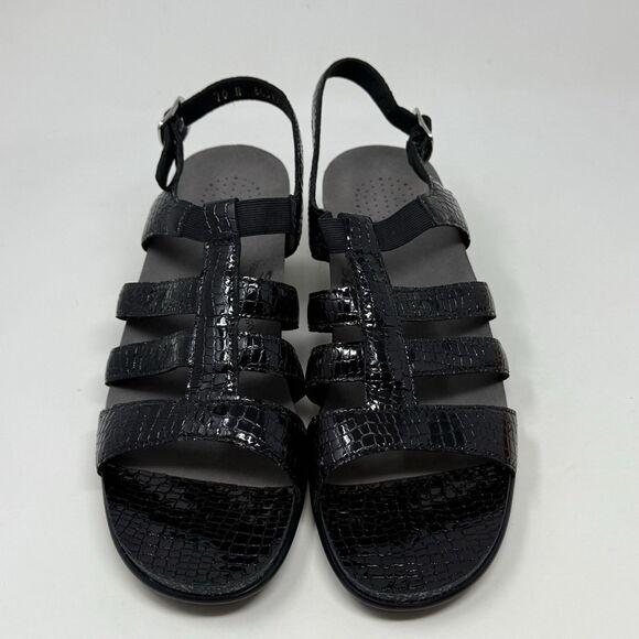 SAS Allegro Sandals Womens 10 N Narrow Black Leather Croc Print Pump Strappy - Picture 6 of 15